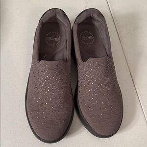 Bzees Taupe Knit Slip-On Flats with Rhinestone Detail